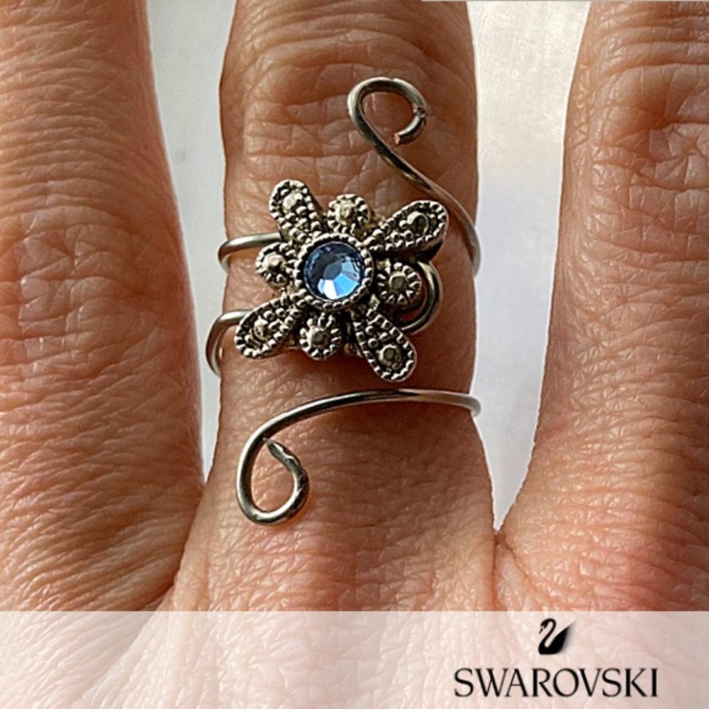 Swarovski Crystal Sapphire Wire  Adjustable Ring